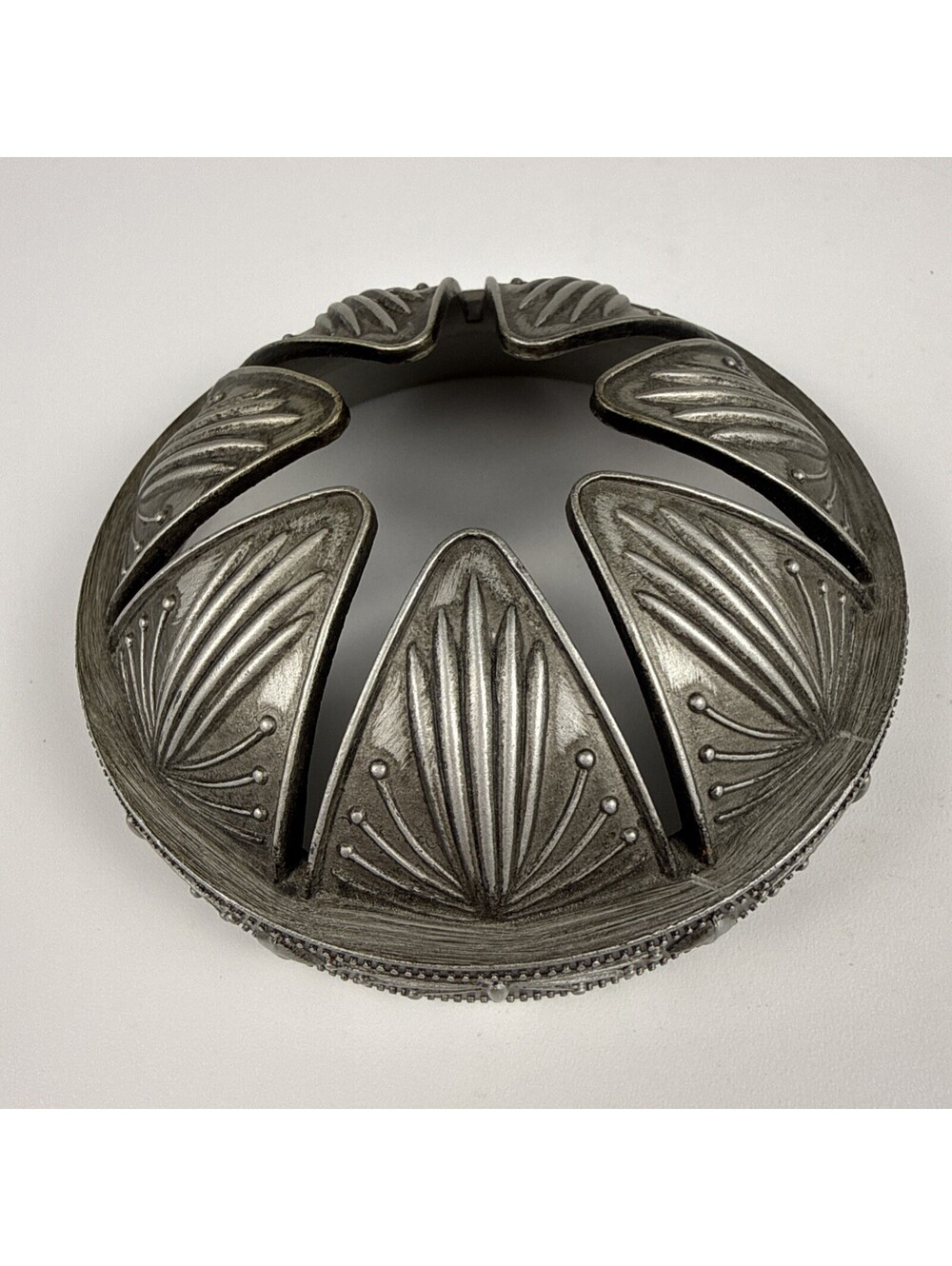 Vtg Yankee Candle Art Deco Fan Illuma-Lid Topper Silver Metal Sunburst Jar Lid